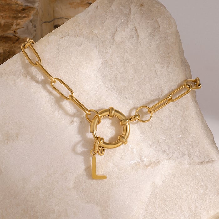 1 piece simple series simple letter stainless steel  gold plated women charm bracelets h5Picture3