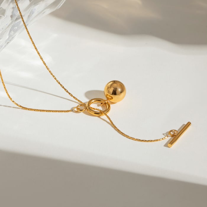 1 piece simple niche style ball shape stainless steel  gold plated women's pendant necklace h5Picture4