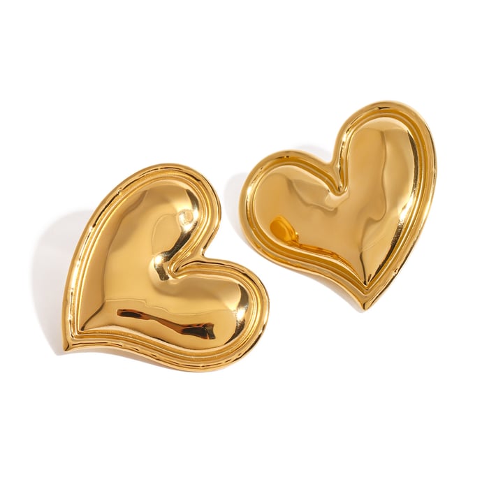 1 Pair Heart Stainless Steel  Gold Color Stud Earrings h5Picture5