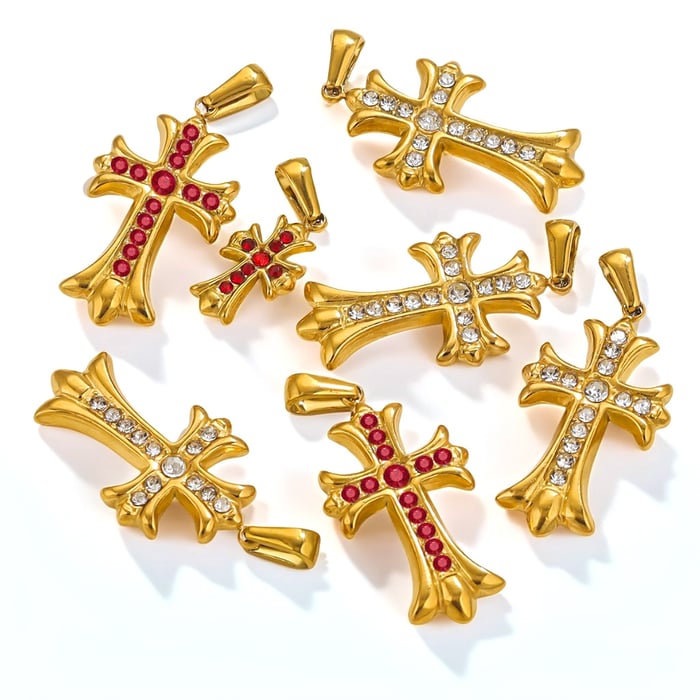 1 paar luxuriöse serie retro kreuz edelstahl vergoldet strass damen anhänger h5Bild6