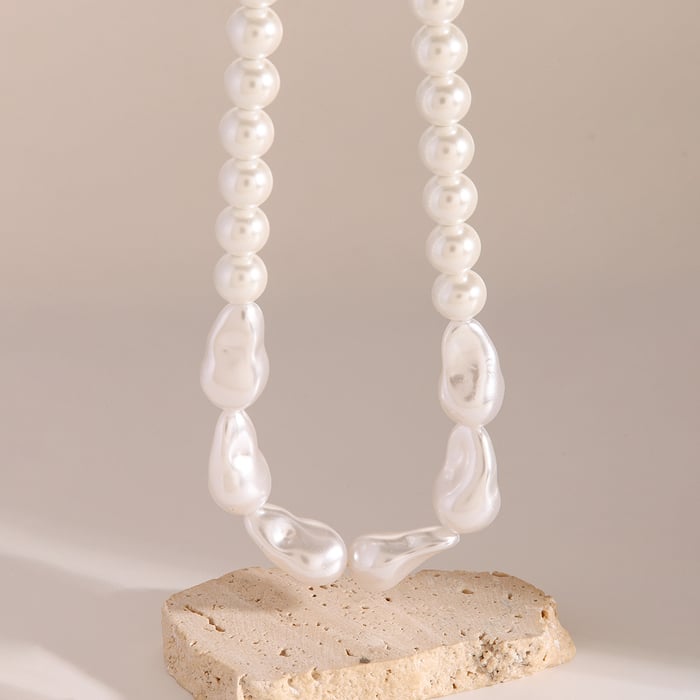1 piece classic series elegant beads stainless steel  gold plated artificial pearl women beaded necklaces Picture5