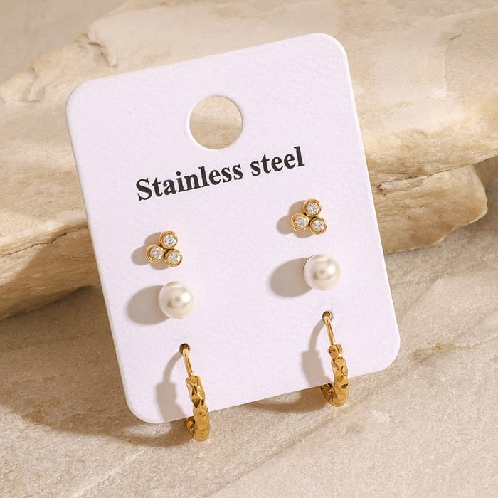 1 Paar Ohrringe-Set aus der Simple Series mit elegantem geometrischem Design aus Edelstahl mit 18 Karat Gold überzogen und Kunstperlen für Damen h5Bild3