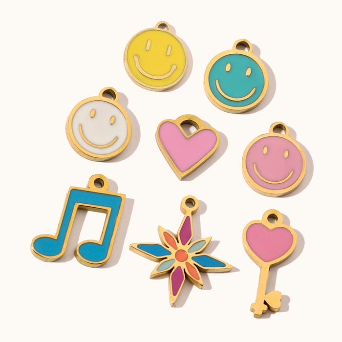 Colorful Flowers Stainless Steel Gold Color Pendants h5Picture5