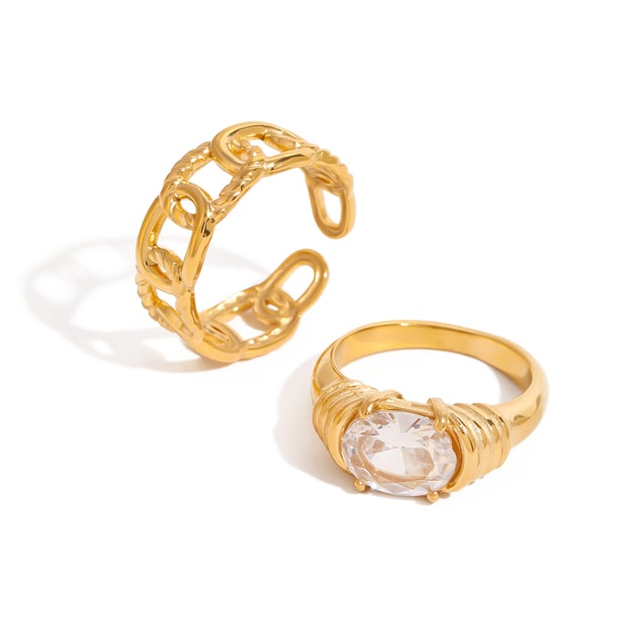 1 Stück Simple Series Klassische geometrische Edelstahl Goldfarben Strass Damen Einzelringe h5Bild6