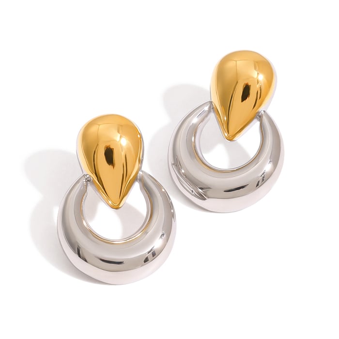 Simple Droplet Stainless Steel Gold Color Women's Stud Earrings h5Picture5