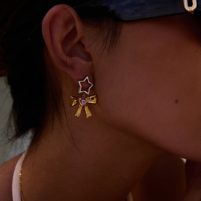 style bow stainless steel mixed color drop earrings