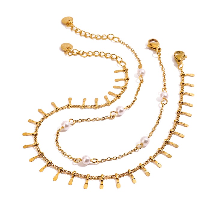 Classic Stainless Steel Chain Gold Color Pearl Anklets 