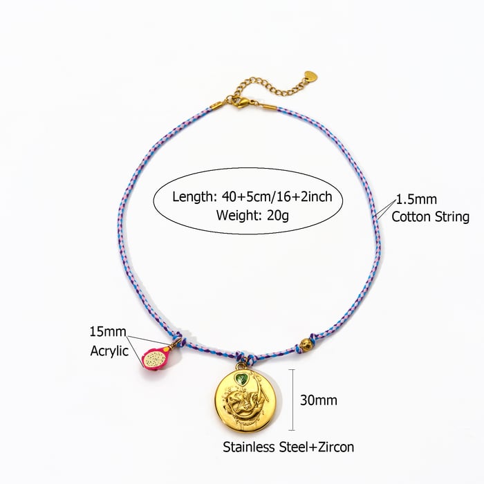 Colliers à pendentif annulaire rétro en acier inoxydable couleur or pour femmes de la série Constellation h5Image2