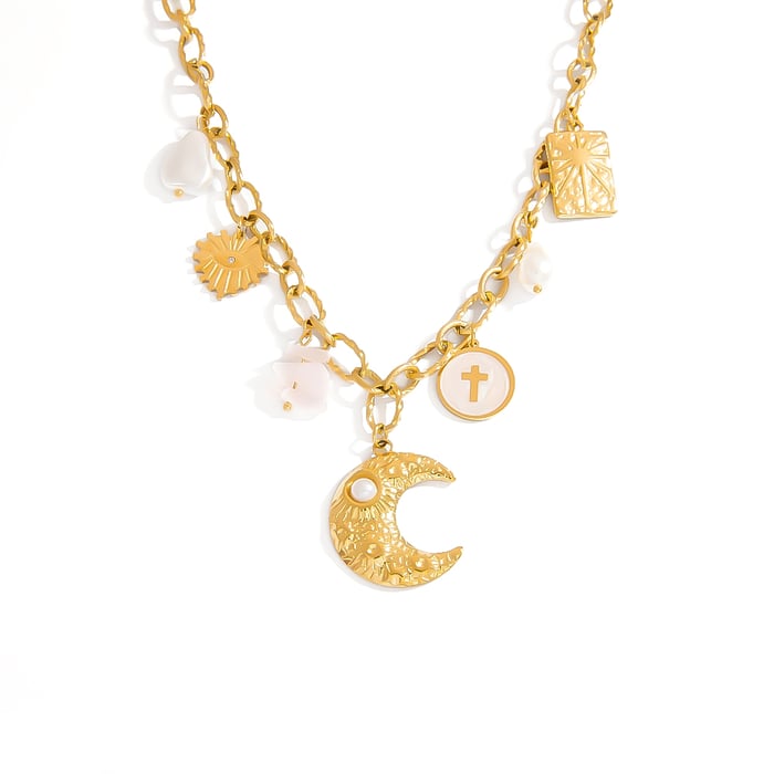 Moon Stainless Steel Gold Color Pendant Necklaces