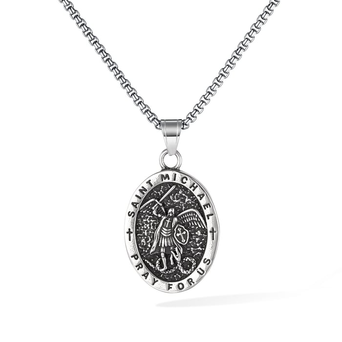 Classic Religious Oval Stainless Steel Men's Necklaces