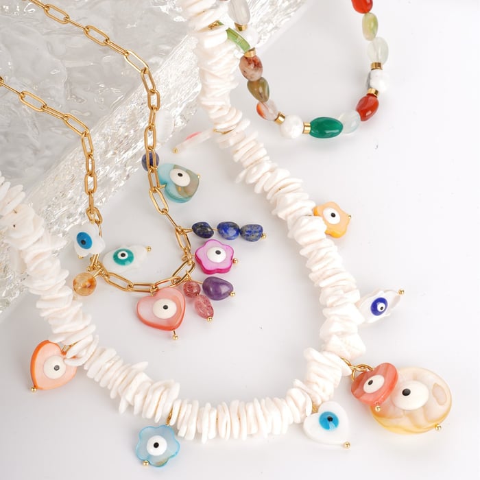 1 Piece Delicate Series Vacation Eye Pattern Natural Shell Stainless Steel Gold Color Women's random Beaded Necklaces h5Picture4