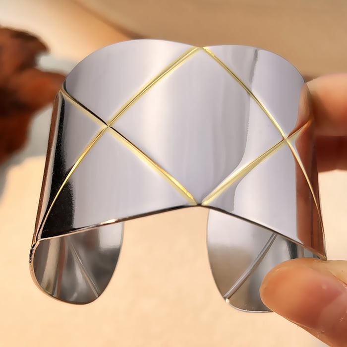 Mixed Color Plaid Stainless Steel Cuff Bracelets 