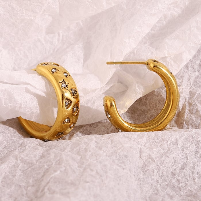 1 Paar Simple Series Klassische Sonne/Mond Edelstahl Goldfarben Strass Damen Creolen h5Bild6