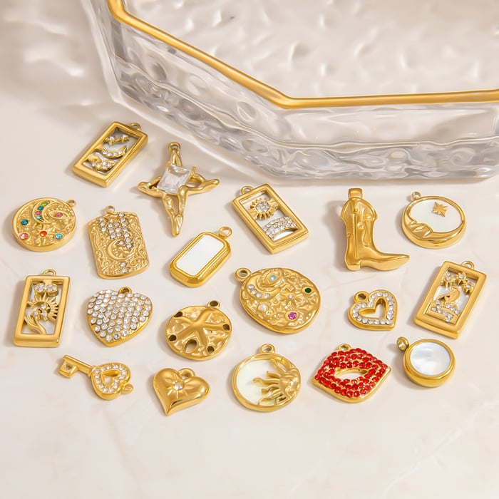 1 Stück Simple Series Retro Herz Edelstahl Goldfarben Strass Damen Anhänger h5Bild4