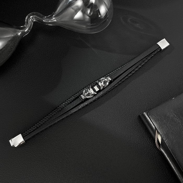 1 pulsera de cuero de leopardo con diseño de roca para hombre Imagen2