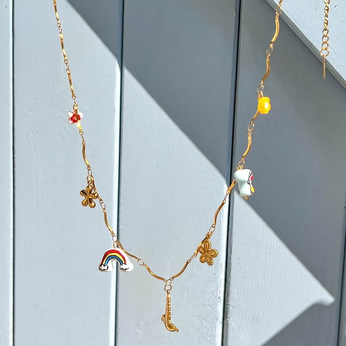 Sweet Rainbow Stainless Steel  Gold Color Pendant Necklace h5Picture4
