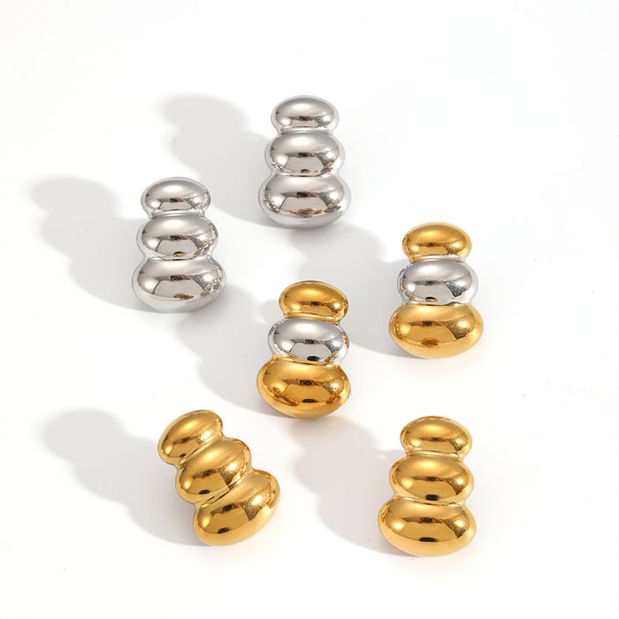 Patchwork Stainless Steel Gold Color Stud Earrings Picture3