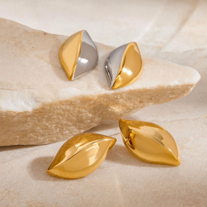 Einfache Blätter Edelstahl Gold Farbe Ohrstecker h5Bild3