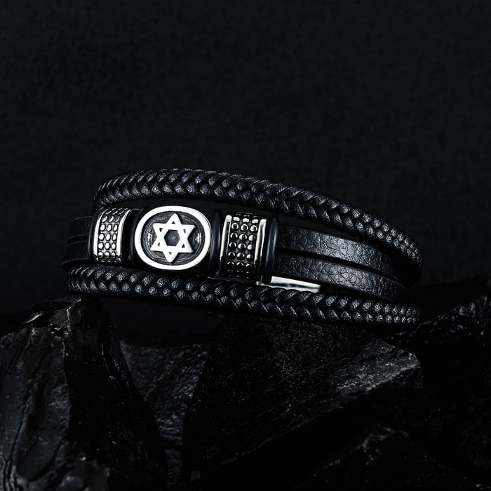 Braccialetti da uomo in acciaio inossidabile con esagramma chic, 1 pezzo Immagine4