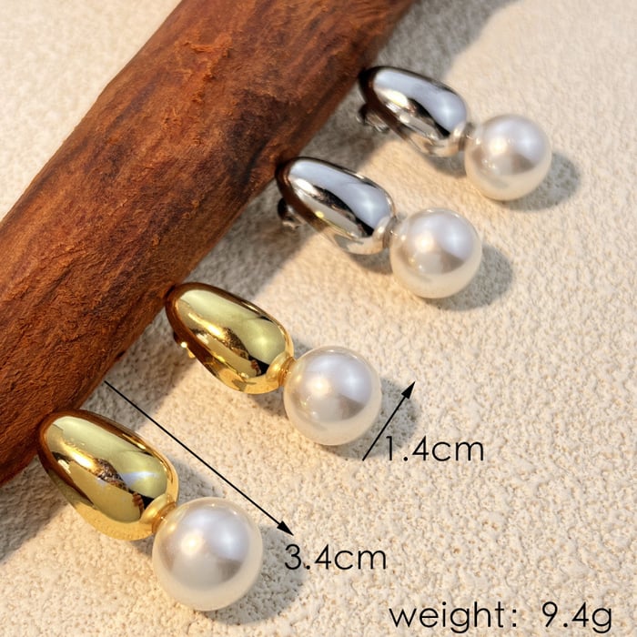Classic Droplet Stainless Steel Gold Color Stud Earrings h5Picture3