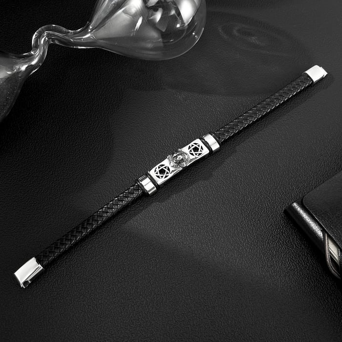 Braccialetti da uomo in acciaio inossidabile con testa di leopardo, 1 pezzo h5Immagine3