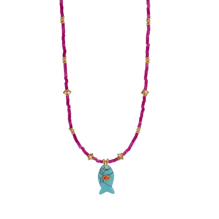 1 Piece Polychrome Series Vacation Fish Stainless Steel Gold Color Natural Stone Women's Beaded Necklaces h5Picture7