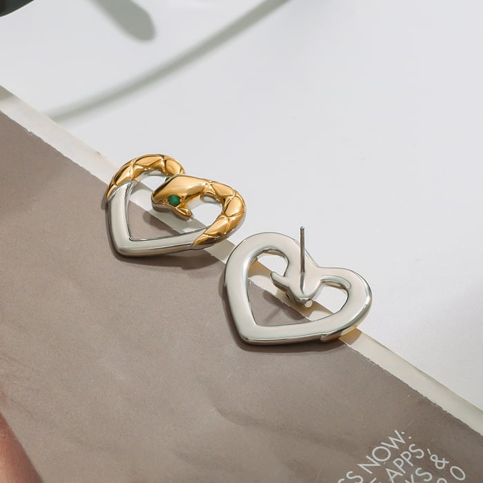 1 Pair Luxury Style Heart Shape Stainless Steel Gold Color Women's Stud Earrings h5Picture5