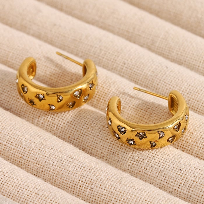 1 Paar Simple Series Klassische Sonne/Mond Edelstahl Goldfarben Strass Damen Creolen h5Bild3