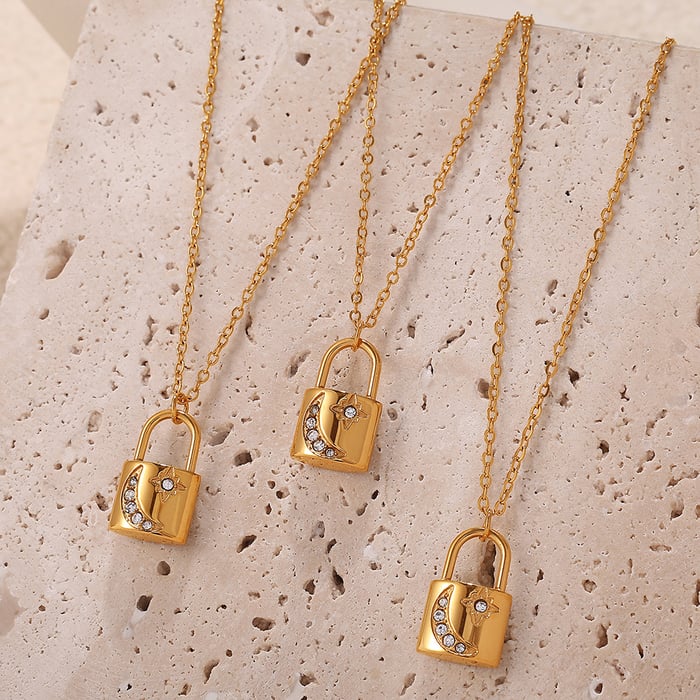 Lock Stainless Steel Gold Color Pendant Necklaces h5Picture4