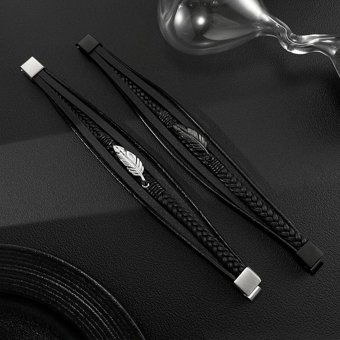 Braccialetti da uomo in acciaio inossidabile con piuma sobria, 1 pezzo h5Immagine4