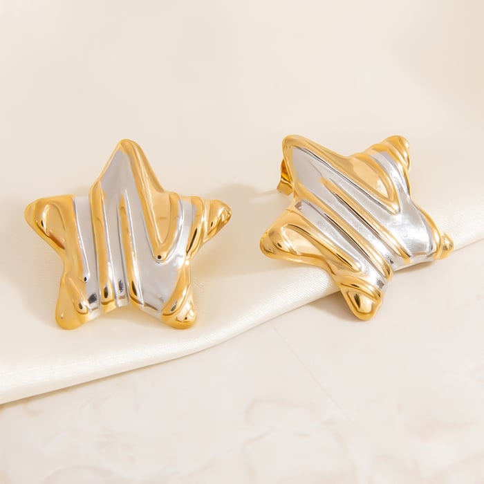 Retro Star Titanium Steel Gold Color Women's Stud Earrings h5Picture8