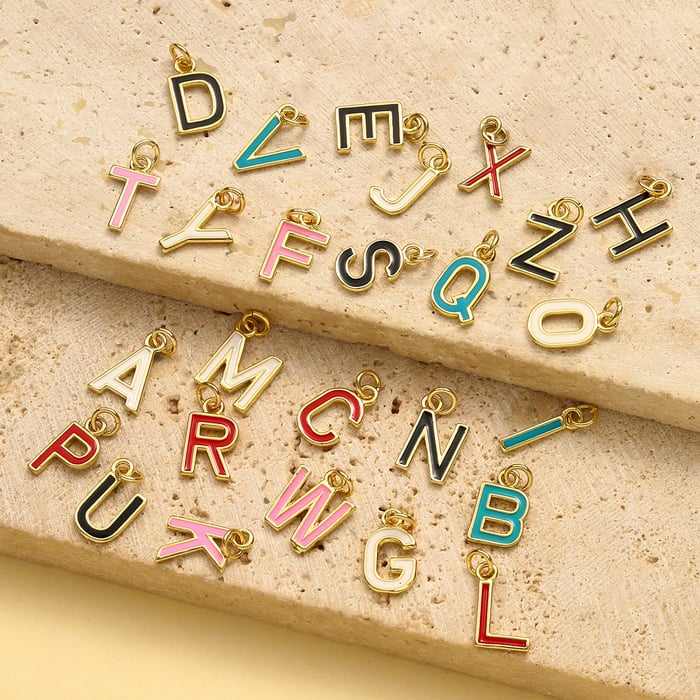 Colorful Letter Oil-drop  Copper Gold Color Pendants h5Picture3