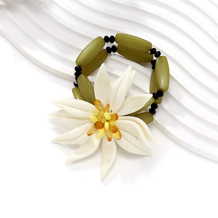 Pulseras de cuentas de resina con cristales y flores elegantes de la serie romántica para mujer, 1 pieza Imagen3