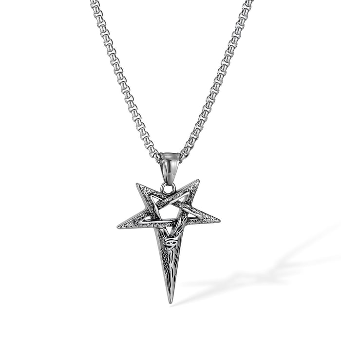 Punk Five-pointed Star Stainless Steel Men's Pendant Necklaces h5Picture5