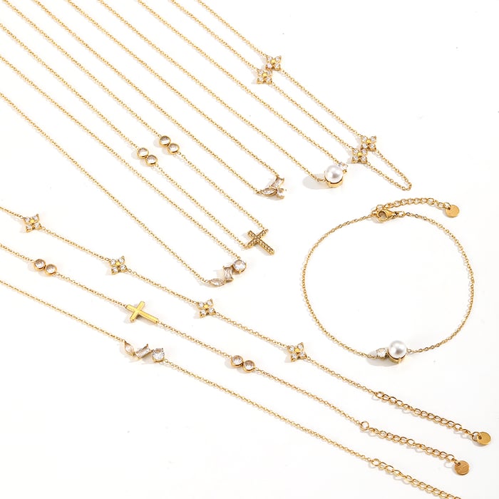 Sophisticated Zircon Stainless Steel Gold Color Women's Chain Necklaces Picture4