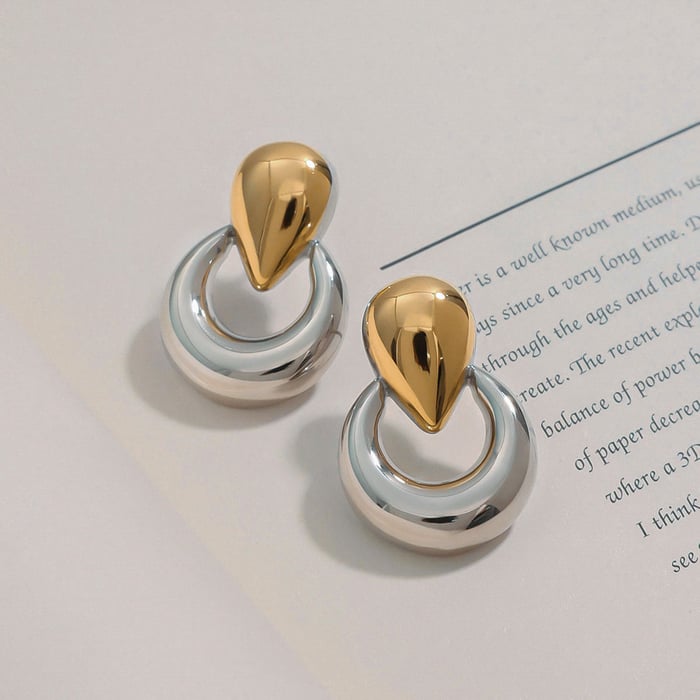 Simple Droplet Stainless Steel Gold Color Women's Stud Earrings h5Picture4