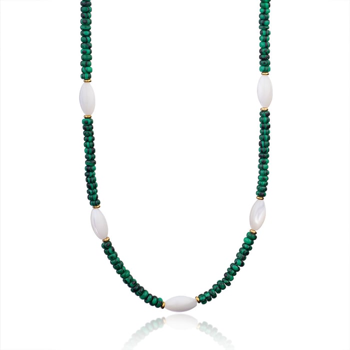Collares de cuentas de malaquita geométrica bohemia para mujer