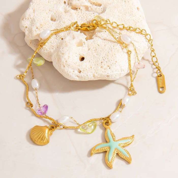 Oceanic Stainless Steel Gold Color Charm Bracelets h5Picture3