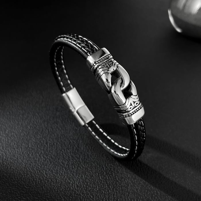 Braccialetti da uomo in acciaio inossidabile con motivo geometrico industriale, 1 pezzo h5Immagine2