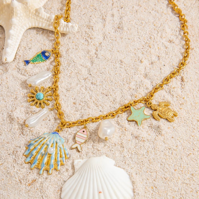 Vacation Series Shell Stainless Steel Gold Color Pendant Necklaces h5Picture6