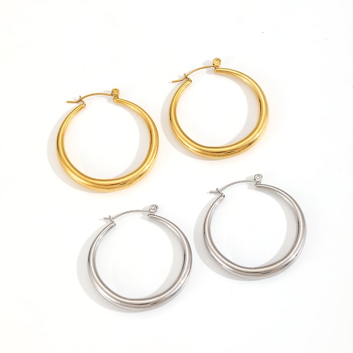 Classic Stainless Steel Gold Color Hoop Earrings Picture3