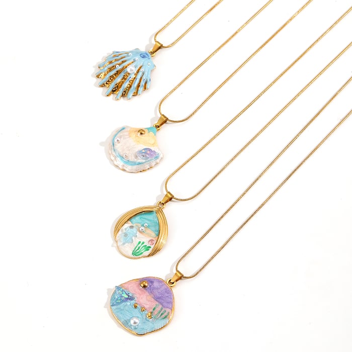 Ocean Series Oil- Glazing Shell Shape Women's Pendant Necklaces Picture3
