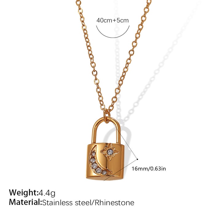 Lock Stainless Steel Gold Color Pendant Necklaces h5Picture2