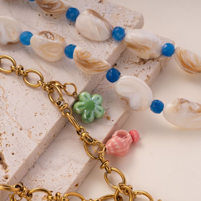 Oceanic Series Stainless Steel Gold Color Natural Stone Women's Pendant Necklaces h5Picture4