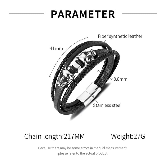 1 pulsera de cuero de leopardo con diseño de roca para hombre Imagen6