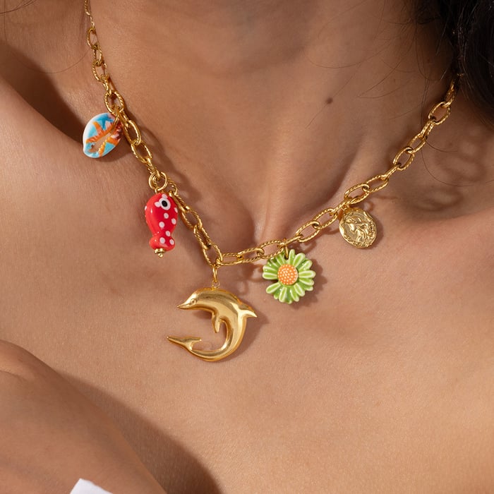Sophisticated Vacation Fishbone Stainless Steel Gold Color Women's Pendant Necklaces h5Picture5