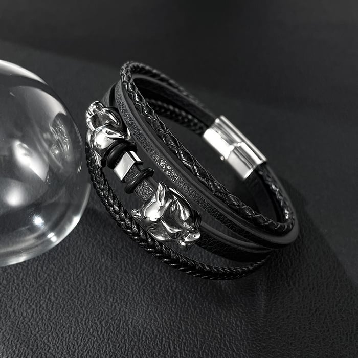 1 pulsera de cuero de leopardo con diseño de roca para hombre Imagen4
