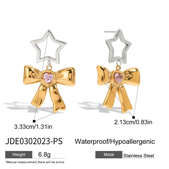 style bow stainless steel mixed color drop earrings h5Picture2