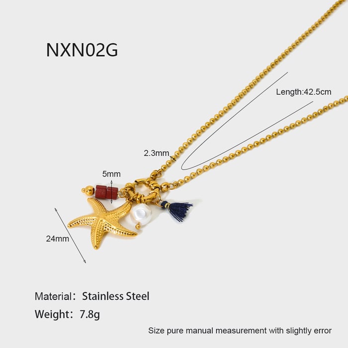 Collana con nappa a forma di stella marina in acciaio inossidabile color oro della serie Ocean per donna