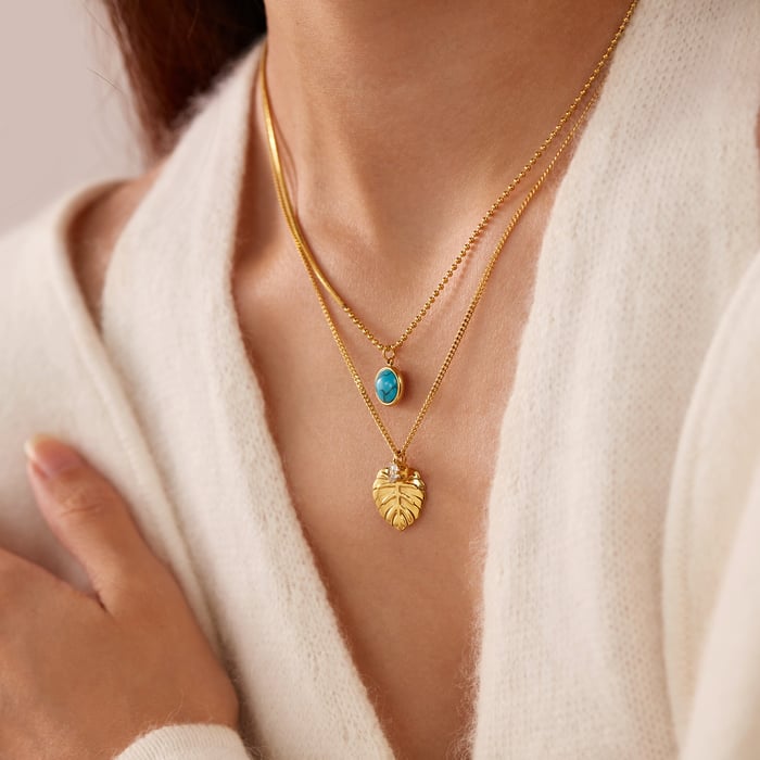 1 Stück Simple Series Tägliche geometrische Edelstahl Goldfarbene mehrlagige Halsketten für Damen h5Bild5